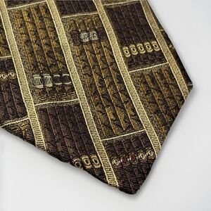 Vintage Tie Cigar Print Talbott Brown Foulard Striped Silk Wide USA 4x60" AOP‎